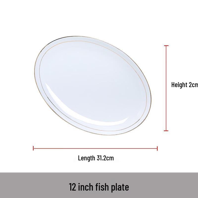 ChuyiQi Gold Inlaid Bone China Fish Plate