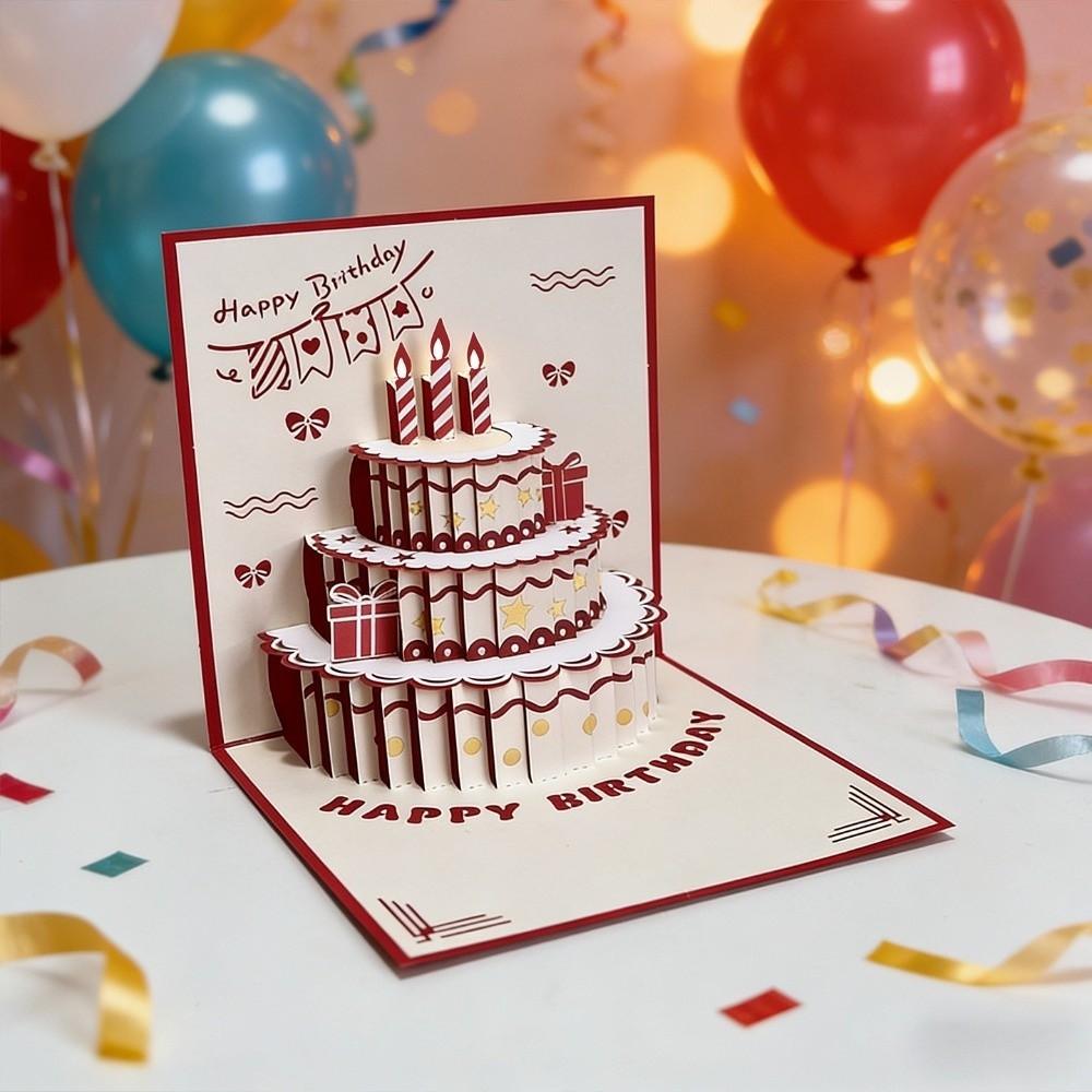 Pop Up Cake Happy Birthday Cake Card With Envelope Best Wishes Musical Light Greeting Card Greeting Invitation Cards