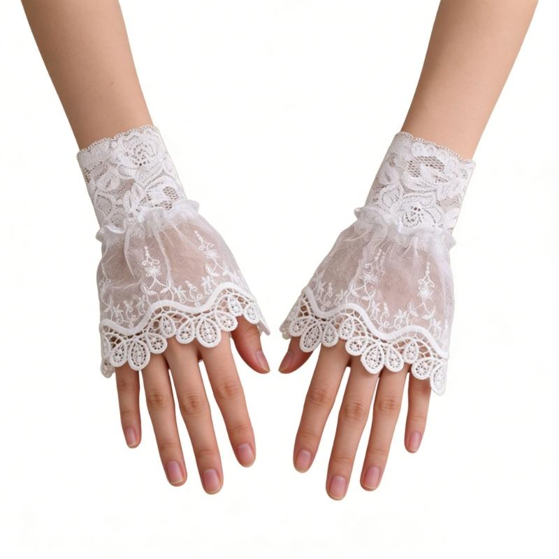 Elegant White Floral Lace Fake Cuffs For Women Stylish Hand Sleeve Cosplay Accessories Perfect For Parties And Weddings