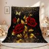 1pc Black Red Rose Blanket Skin-Friendly Soft Blanket Flannel Blanket 2025 New for Birthday Gift Home Sofa Chair Decoration