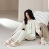 Women's Pure Cotton Striped Long-Sleeve Pajamas Set for Spring/Autumn, Wear Indoors or Out, Customizable Design Available.