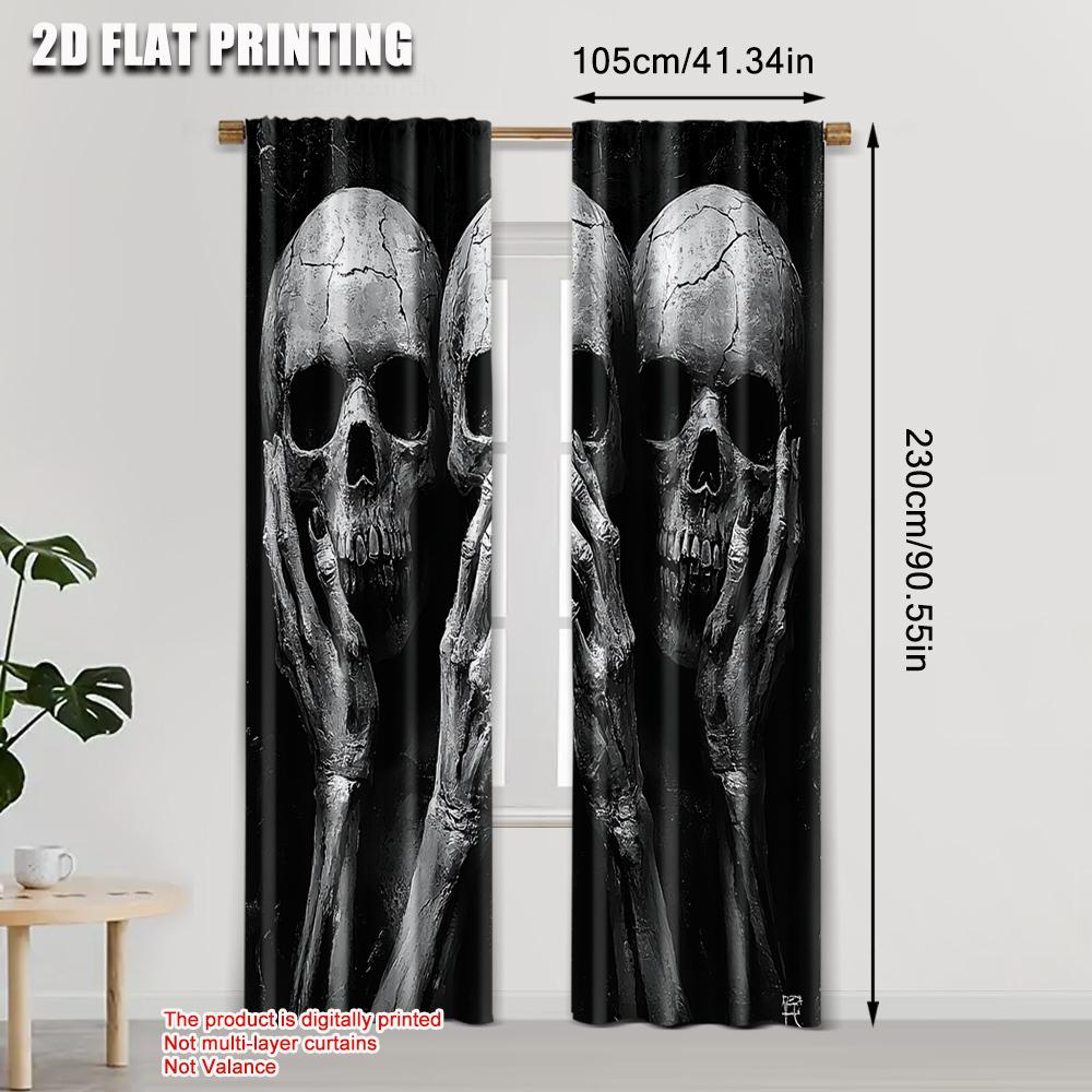 2pcs, Curtains Roller Blinds 2D Print Black Skull Print 100% Polyester (without Rod) Stuff Clearance Use for Bedroom,