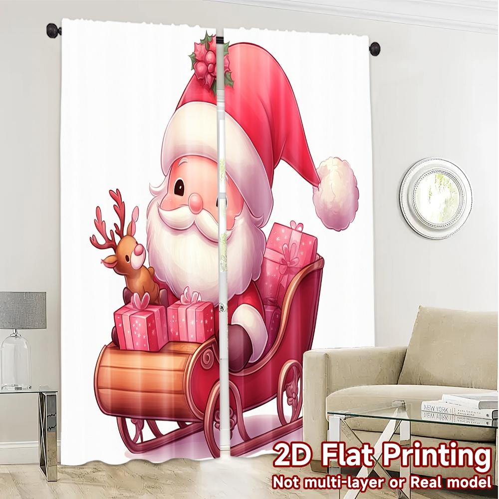 2pcs,Curtains Cute Pink Gnome Reindeer Sleigh Gifts (2) Popular Window Curtain Versatile Polyester Fabric Curtains Decorations