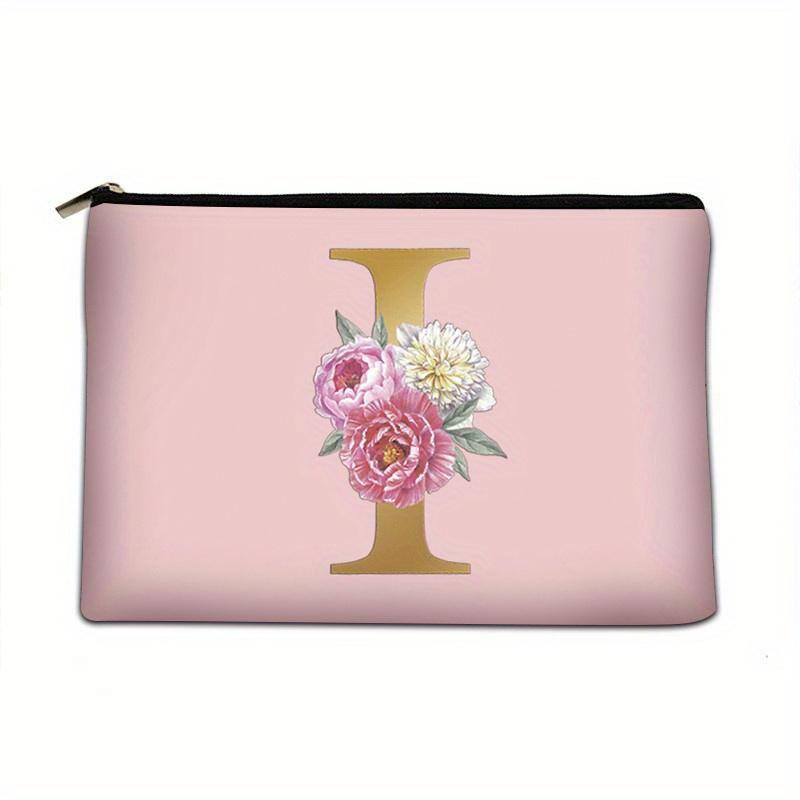 Flower  Letter Print Zipper Storage Bag  Lightweight Versatile Pouch Trendy Clutch Bag