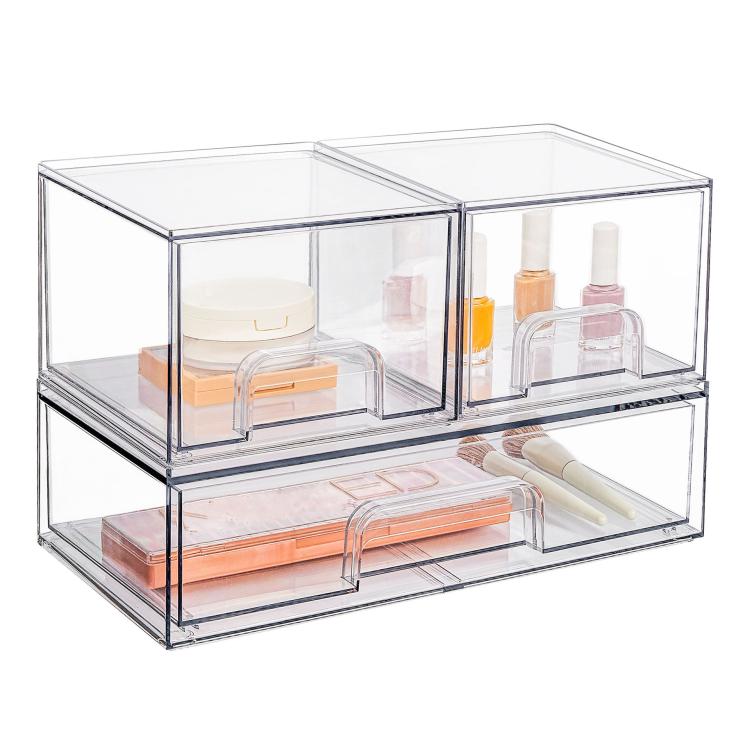 Transparent Plastic Cosmetic Storage Boxes Stackable Desktop Organizers