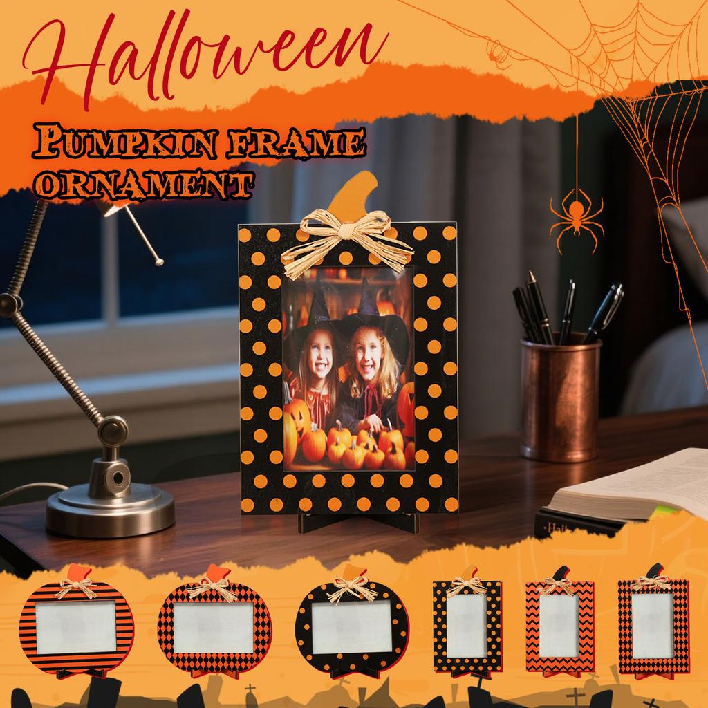 Halloween Pumpkin Picture Frames, Wooden Frames For Fall Thanksgiving Halloween Party Photo Desktop Ornaments