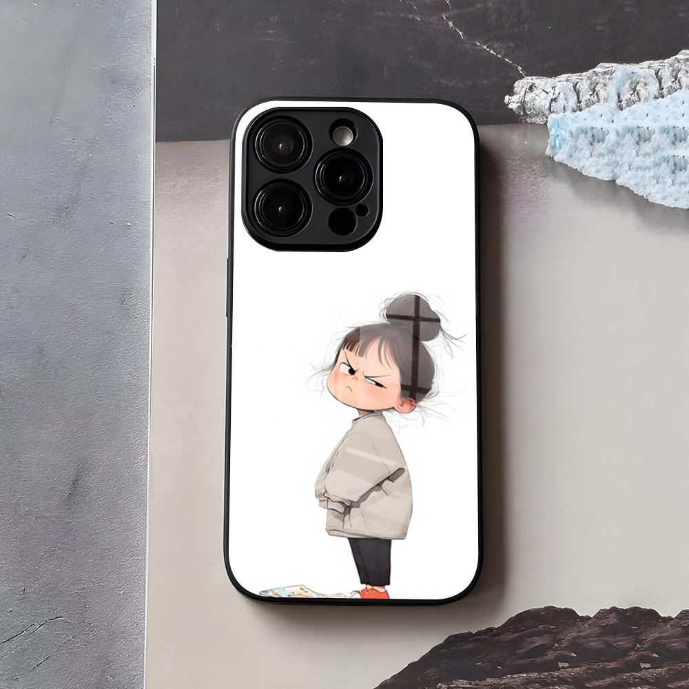 Cute Angry Little Girl Phone Case For IPhone 17 Air 16 E Pro Max 15 14 13 Mini 12 Pro 11 Max Plus Black Glass Cover