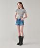 RONRON Rose Ribbon Point Slim Crop T Shirt Melange Gray