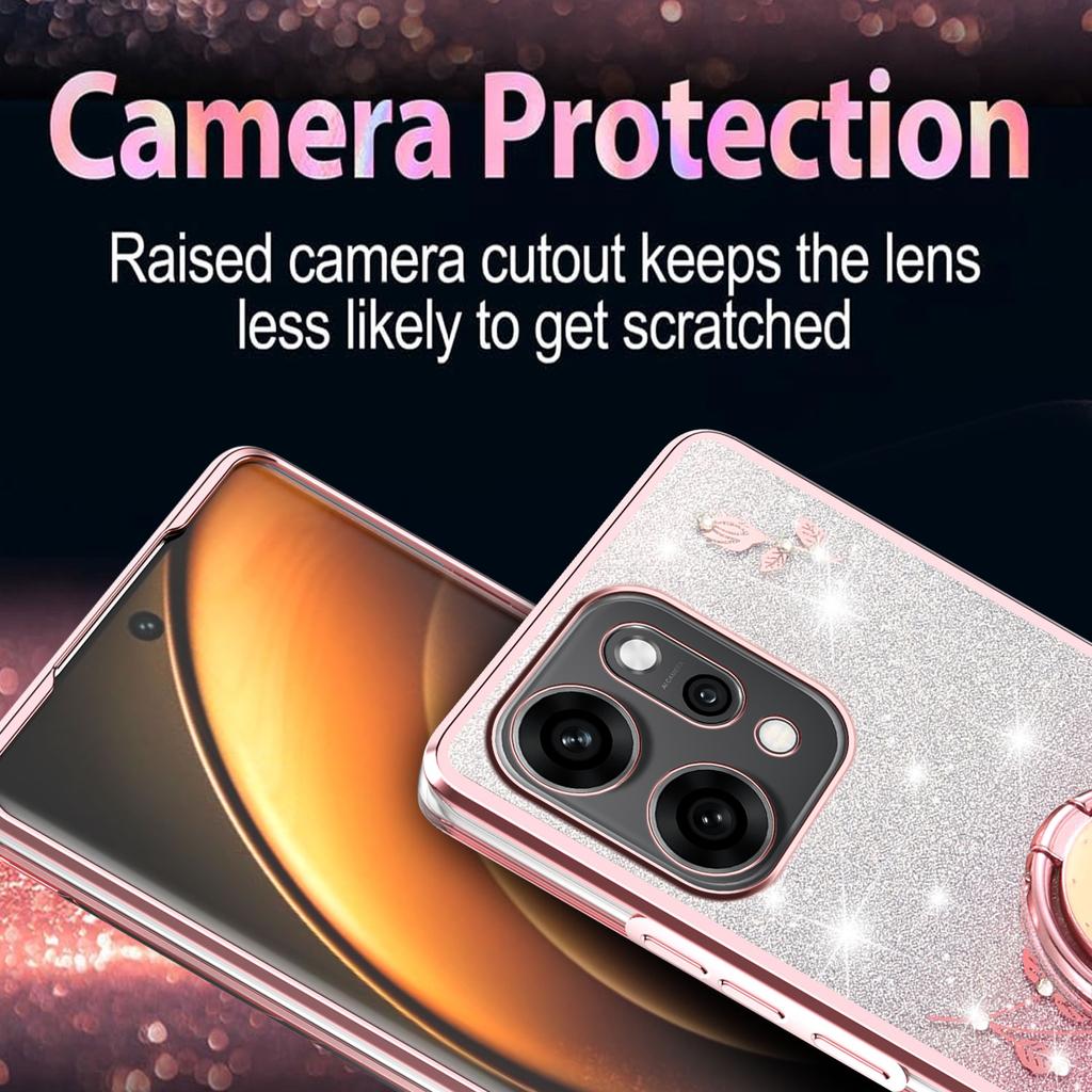 KADEM Für Oppo Reno14 Pro 5G (Global) Hülle Ring Ständer TPU Blumen Handyhülle Farbverlauf Glitzer