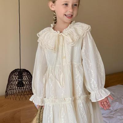 Платье принцессы с длинными рукавами и кружевом с отворотом для девочек, весна 2025 г. - стильная корейская версия