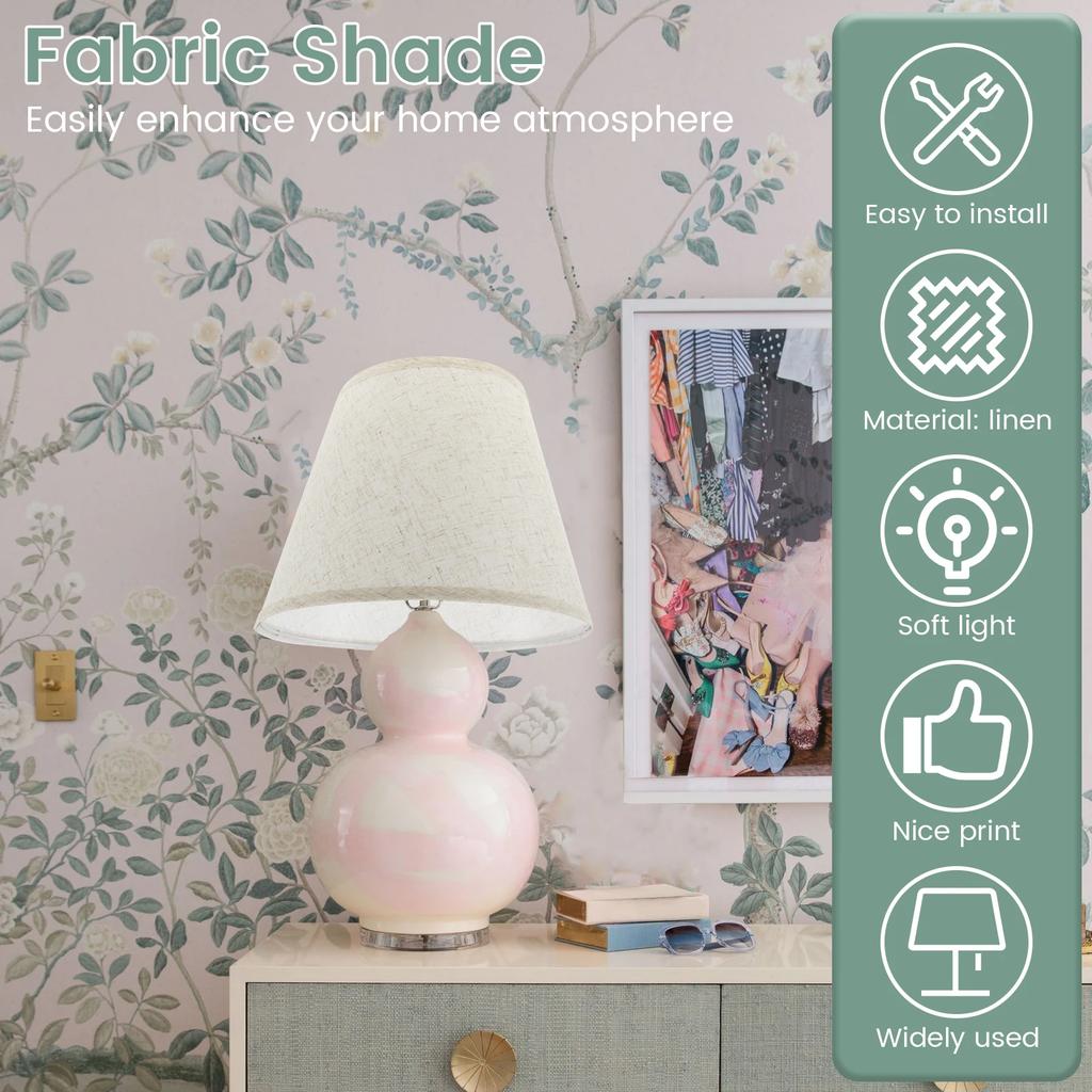 2Pcs Table Lamp Shade Linen Fabric Lampshade With Spider Fitter Detachable Barrel Shape Lamp Shade for Home Living Room Bedroom