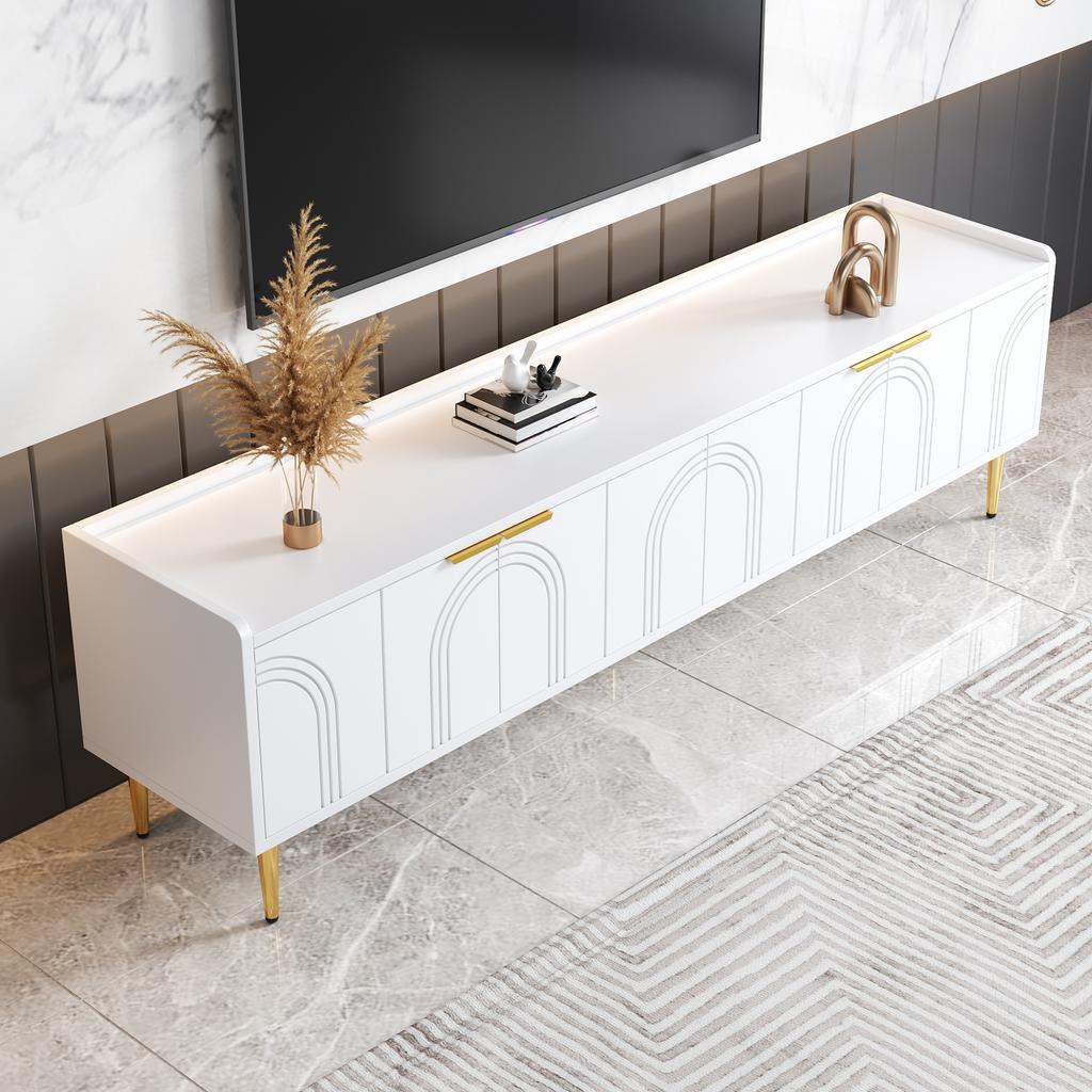 TV Cabinet, Lowboard with Textured Door, TV Furniture, Golden Handles and Golden Feet, 170 L x 35 W x 47.5 H(cm)
