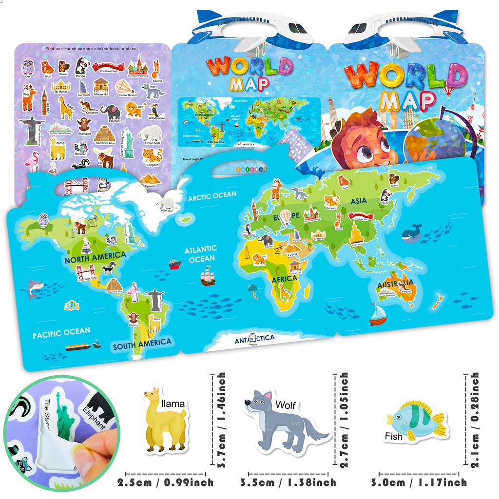 Children'S Early Education Cognition World Map Sticker Concentration Training Can Be Repeatedly Pasted Portable Jelly Sticker Book