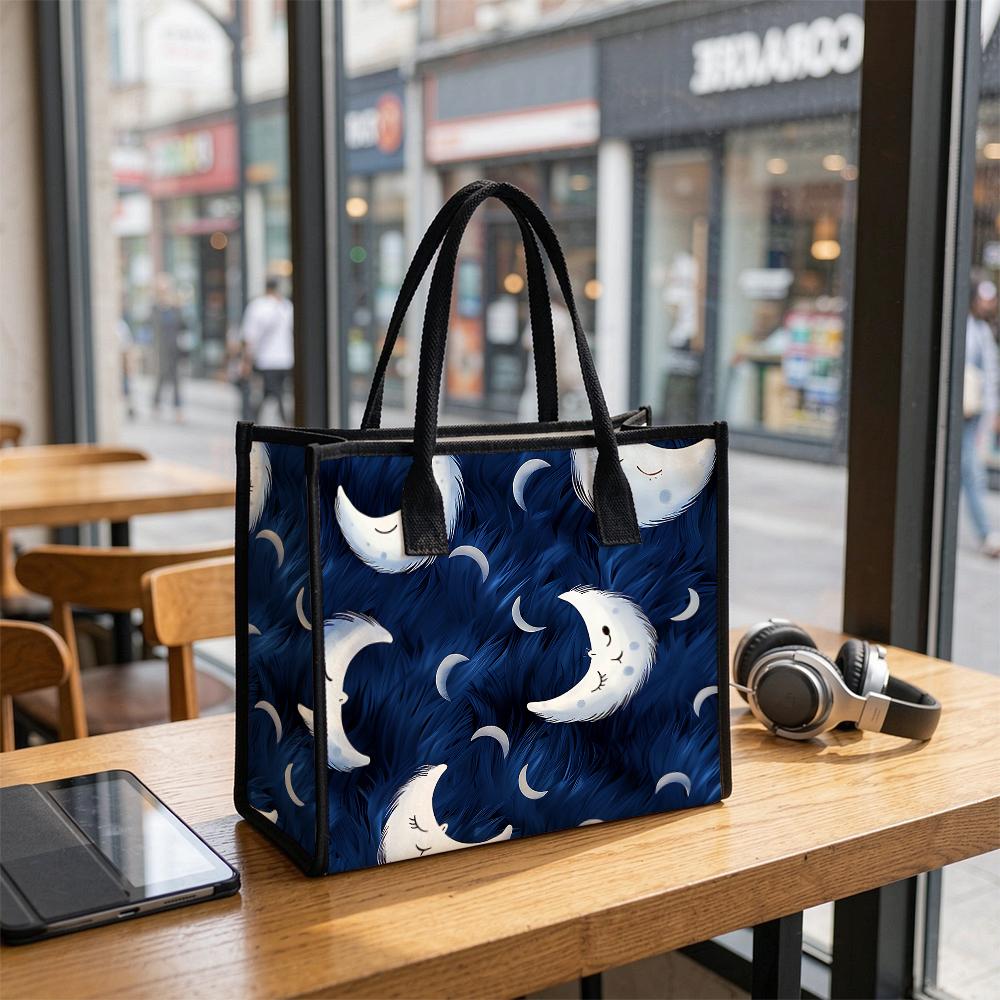 Cute Moon Pattern Tote Bag Casual Large Capacity Handbag for Daily Shopping Travel Use