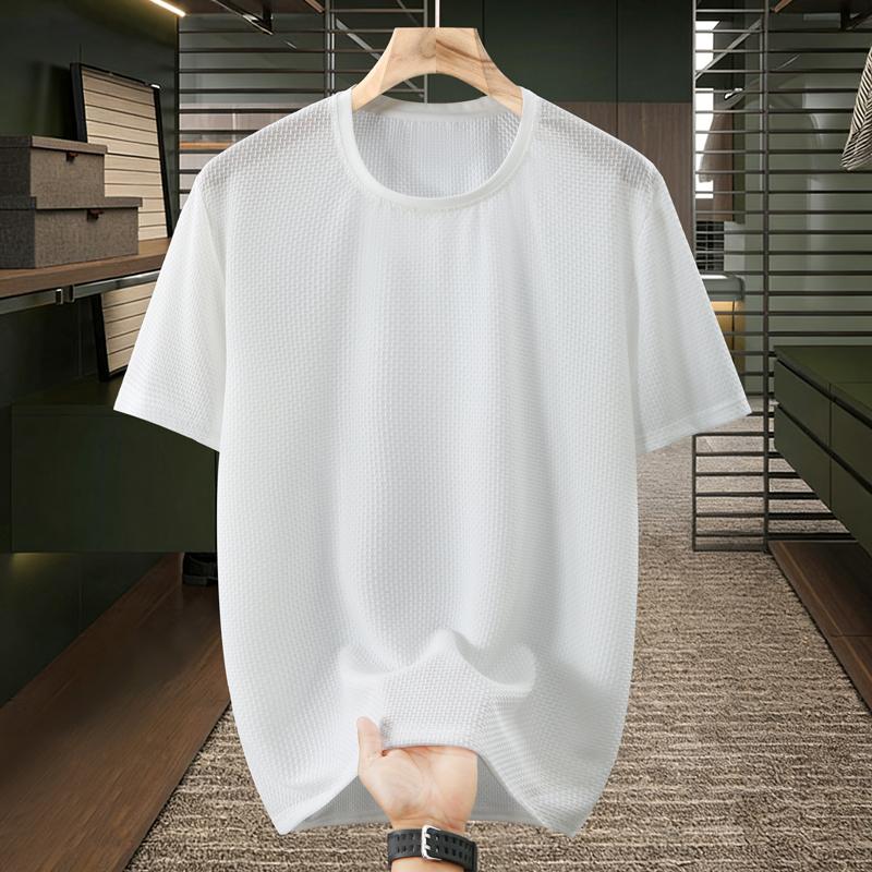 Men's Plus Size Quick Dry Waffle Knit T-Shirt – Breathable Crew Neck Short Sleeve Tee (5XL-13XL)