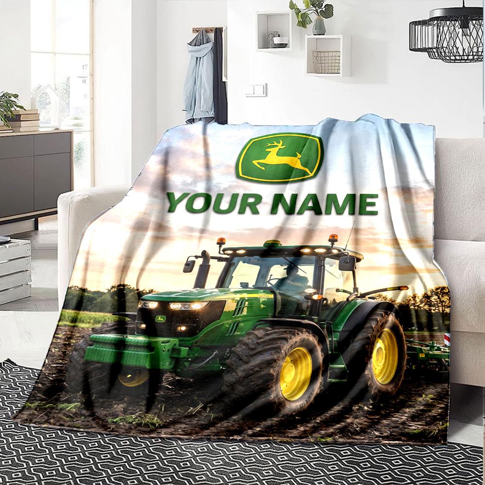 1pc John Deere Banner Blanket with Custom Name, Gift, for Men and Women, Soft Blanket, Good for Sofa Bed Couch Travel, Lightweight Flannel Blanket