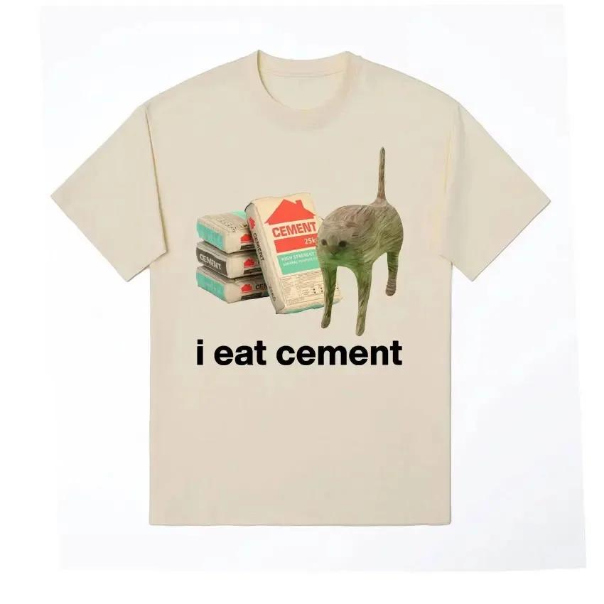 I Eat Cement Cursed Cat Funny Meme T Shirt for Women Fashion Casual Short Sleeve T Shirts Women T-shirt Tops