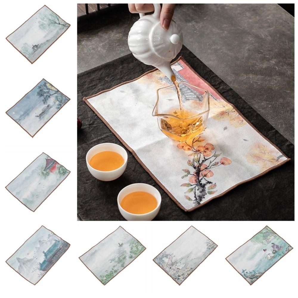 Thickened Chinese Painted Tea Towel Table Mat Tea Napkin Tea Art Tea Cloth  Cleaning Tool