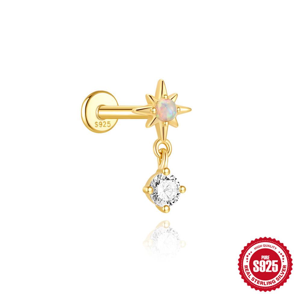 S925 Sterling Silver 2026 Daily Wear Geometric Splicing Opal Bow Diamond Cartilage Spiral Puncture Stud Earrings 16G