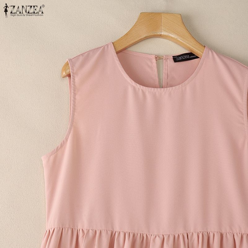 ZANZEA Dámské ležérní letní šaty bez rukávů s kulatým výstřihem