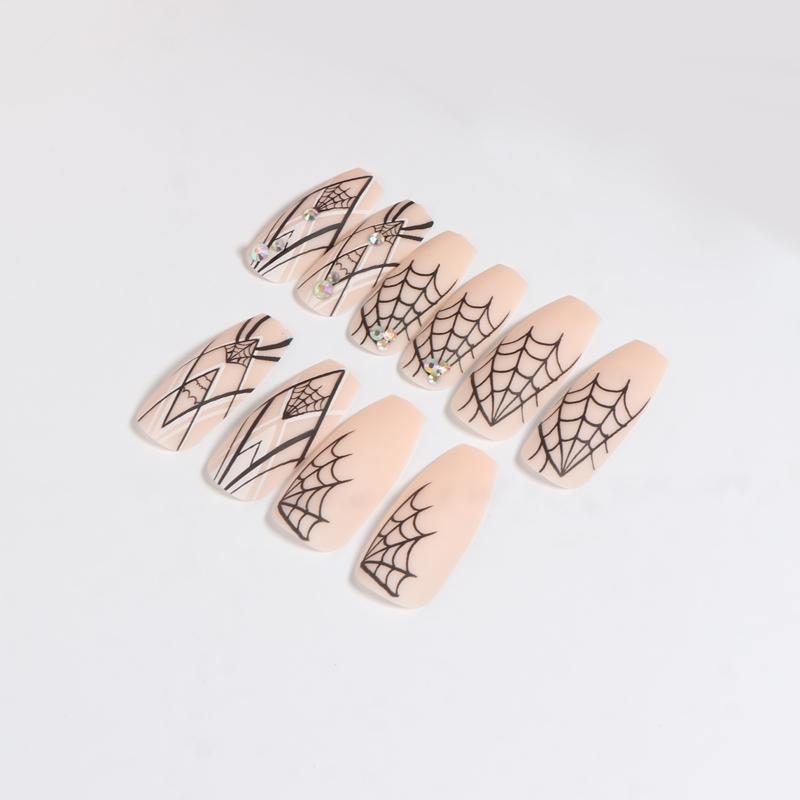 24Pcs Stiletto Fake Nails Coffin Nails Halloween False Nails Punk Full Cover Artificial Press On Nails for Women Girls