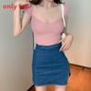 Womens Short Sleeve Knit Top With Splicing Design For Summer Casual Wear