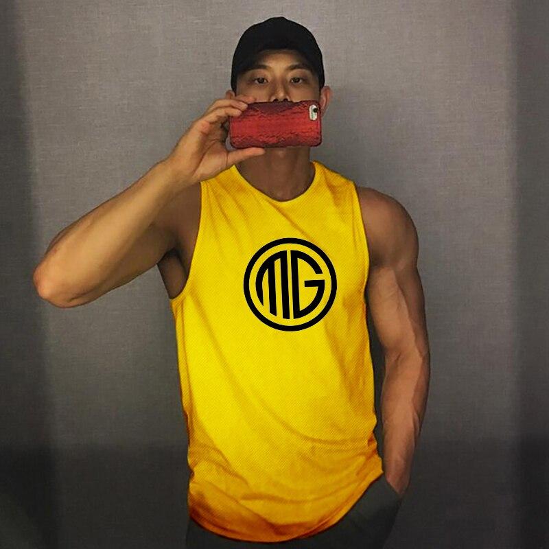 

Muscleguys Летняя молодежная мода с принтом Спортивный жилет Show Muscle Fitness Singlet Workout Футболка без рукавов Мужская майка для бодибилдинга Сетчатый топ XXL жёлтый