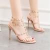 Fashion 2025 NEW Rivet sandals with thin heels Summer Women's shoes PVC high heels fashion stiletto nude banded Roman sandals female