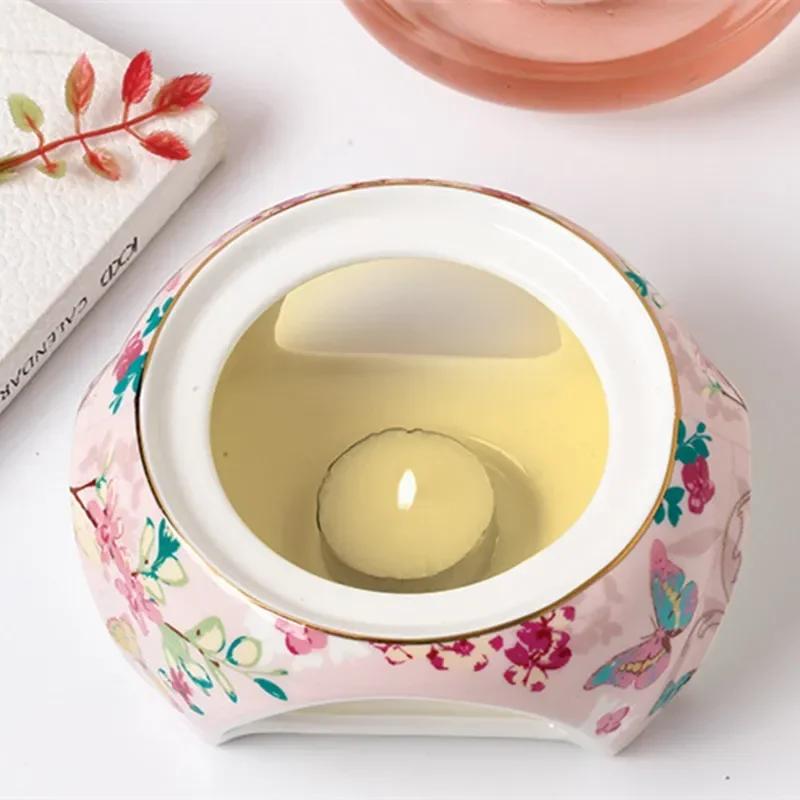 Glas-Teekanne mit Wärmebrenner, Keramik-Heizbasis, Hitzebeständiges Teekannen-Set, Kaffeegeschirr, Nachmittagstee-Geschirr, Mode