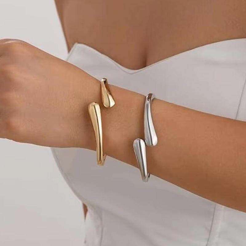 3 Styles Punk Vintage Wide Cuff Bangles Hip Hop Gold Silver Geometric Metal Spring Chunky Bangle Women Bracelets Jewelry