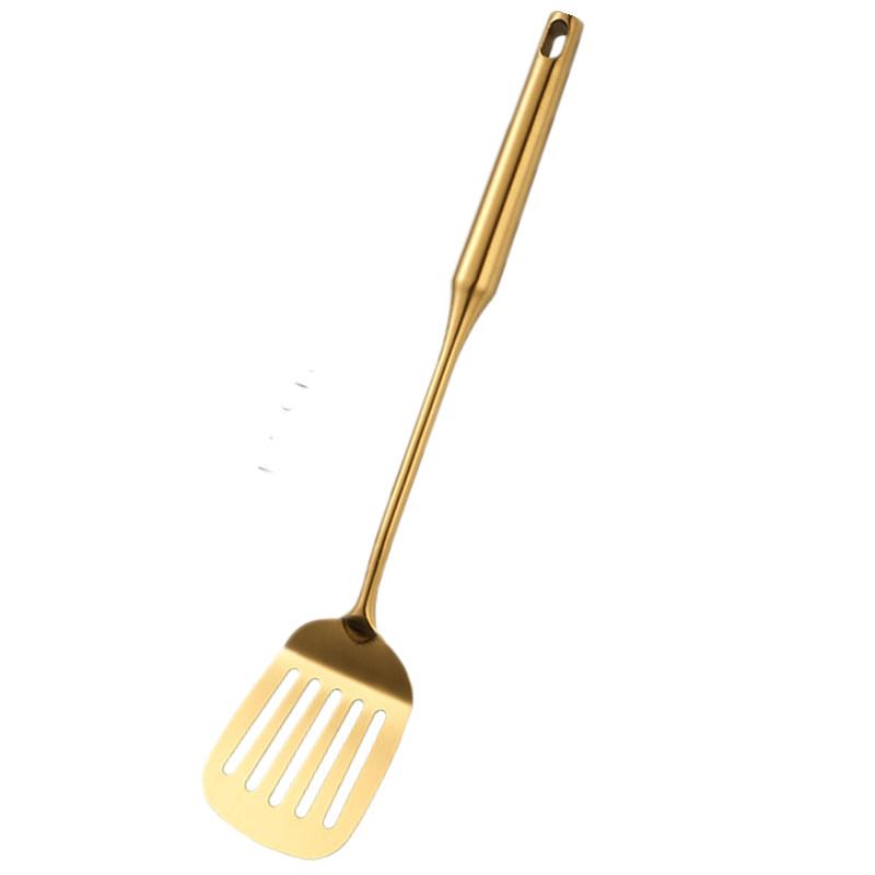 Golden Stainless Steel Long Handle Soup Rice Spoon Colander Spatula Thicken Durable Kitchen Cooking Utensils