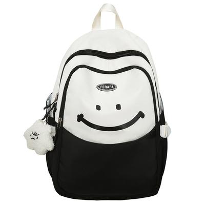 Junior High School and High School Students Contrasting Colors Smiley Face Backpack, Korean Lightweight Casual Backpack for Women