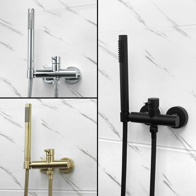 Juego de Grifería para Bañera en Oro Cepillado Latón Montado en la Pared Grifo para Agua Caliente y Fría Sistema de Ducha de Mano Grifo Mezclador de Ducha para Baño