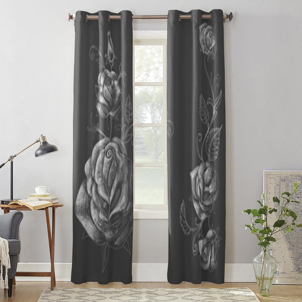 Design Růže Černé Pozadí Okenní Závěs Pro Dekoraci Obývacího Pokoje Ložnice Závěsy Luxusní Kuchyňská Volánová Závěs