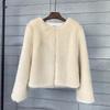 Faux Fur Coat Women Short Solid Color Round Neck Long Sleeve Street Style Outerwear