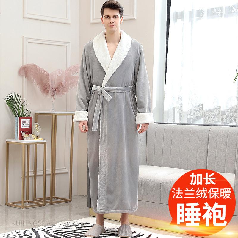 Autumn And Winter Thickened Cotton Towel Material Bathrobe Women'S Long Couple Warm Nightgown Men'S Large Size Pajamas Couple