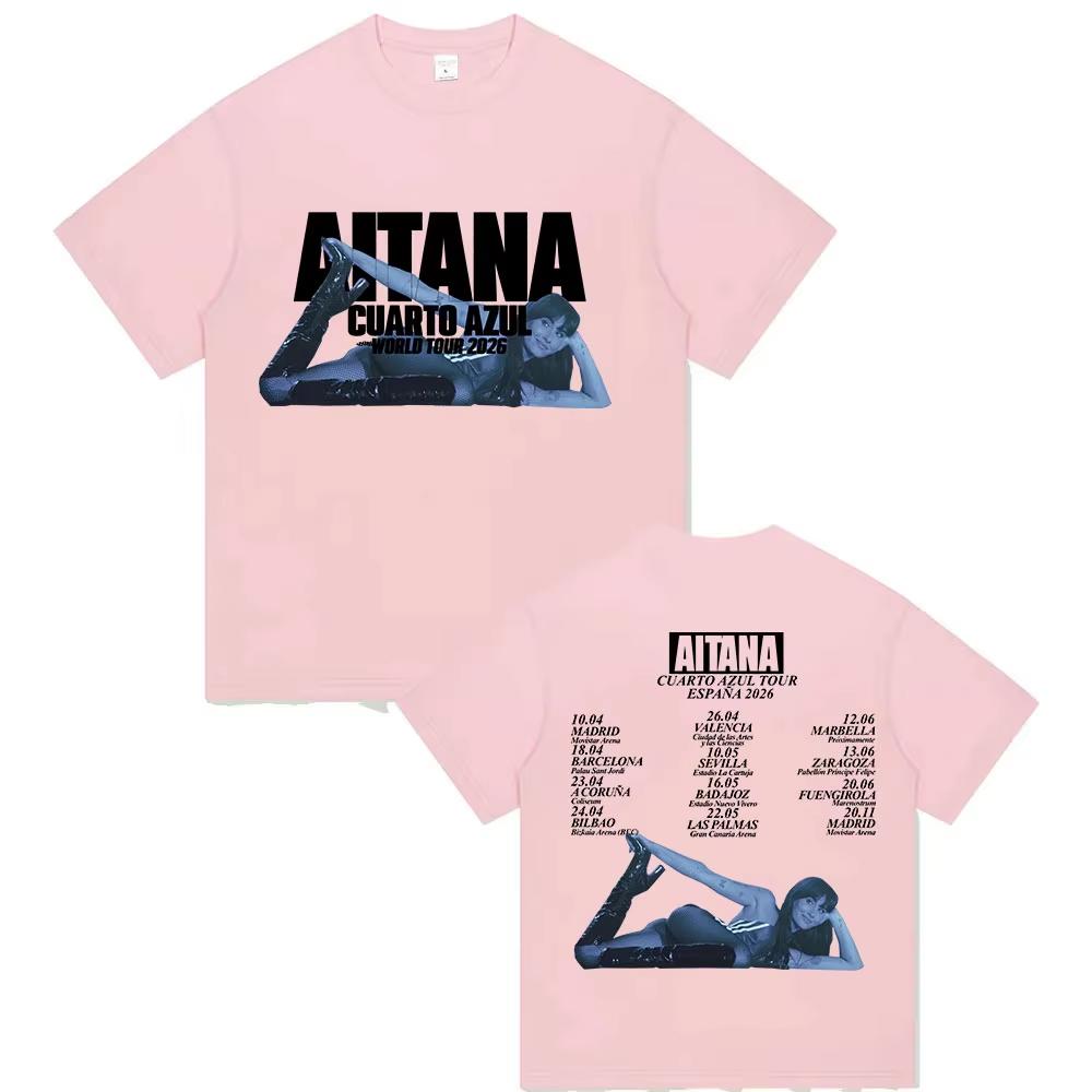 Aitana Cuarto Azul World Tour 2026 Print T Shirts Men Women Hip Hop Vintage Fashion Cotton Short Sleeve Tshirt Fans Streetwear