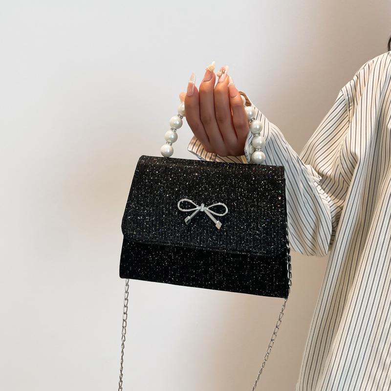 

Large capacity simple fashion light luxury bow small square bag women s foreign style exquisite commuting advanced texture messenger bag чёрный