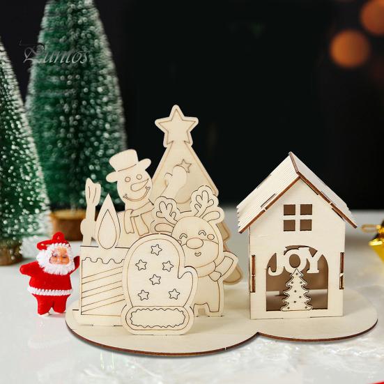 Dřevěný dům Puzzle Block Vánoční Stavebnice Ornament Kit Vánoční dekorace na plochu Vzdělávací kutilské řemeslo pro děti a dospělé