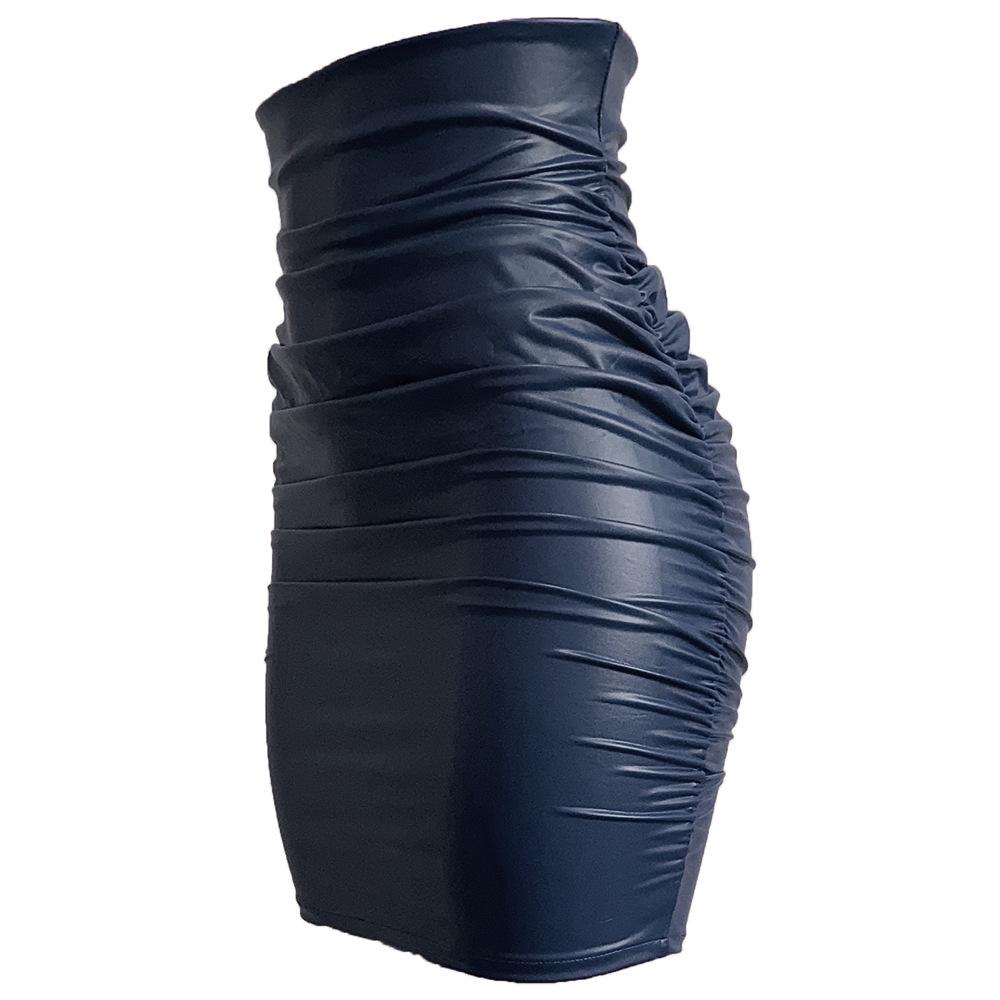 

Европейская и американская юбка больших размеров из искусственной кожи с плиссировкой - обтягивающая бедра, короткая юбка для женщин XL темно-синий