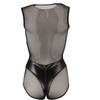 Sexy Faux Leather Catsuit Women Sexy Mesh Lingerie Slim Leotard Sex Underwear Deep V Zipper Open Crotch Erotic Bodysuit Clubwear