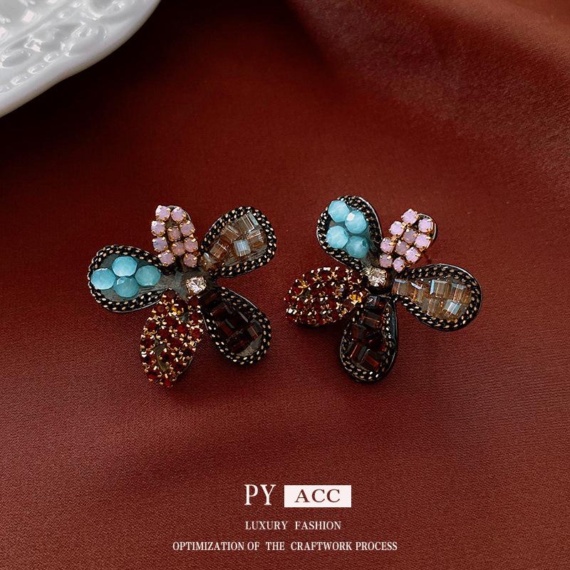 European and American Diamond-set Oval Earrings Retro Earrings Niche Light Luxury High-end Earrings Women