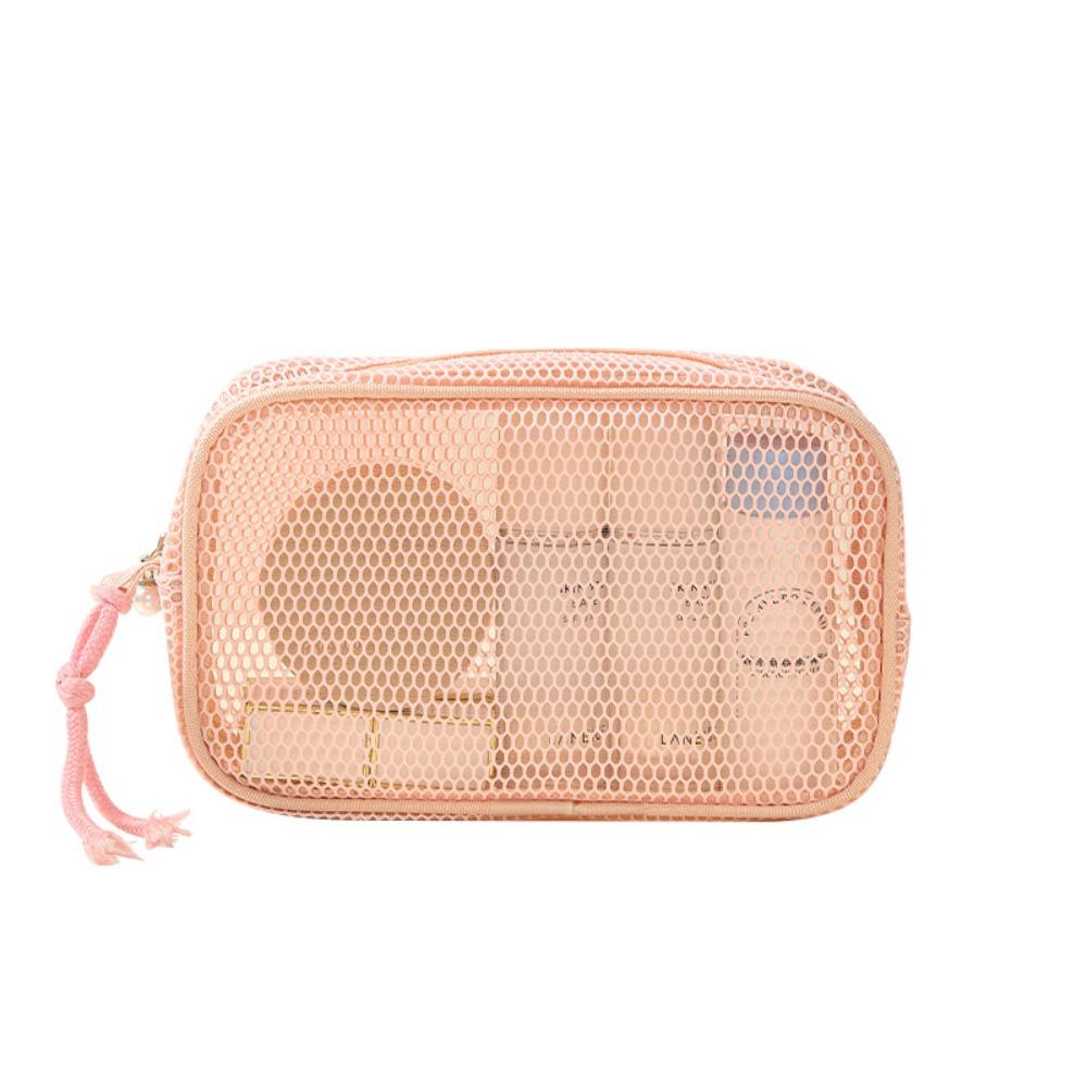 Transparent Portable Toiletry Pouch Breathable Mesh Coin Purse Makeup Storage розовый