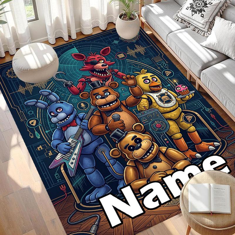 Tapis Imprimé Personnalisé Five Nights at Freddy's avec Nom, Tapis Décoration Intérieure Polyvalent, pour Salle de Jeux, Appartement, Balcon, Entrée, Couloir Cadeau