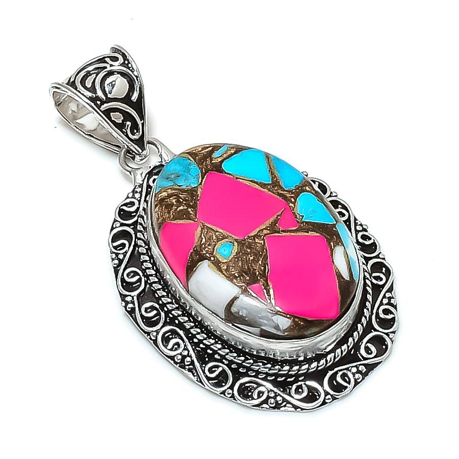 Natural Cotton Candy Turquoise 925 Sterling Silver Jewelry Pendant 2.17  ETC-14046