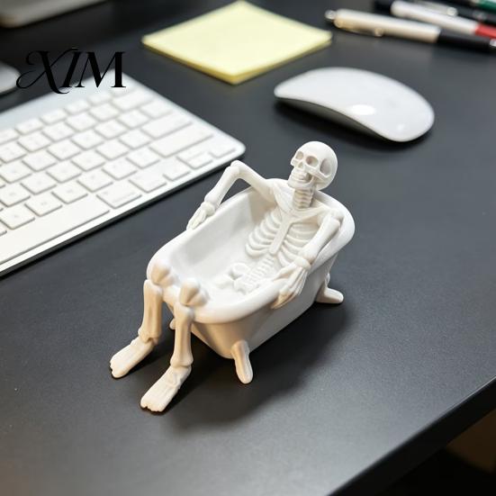 Articulated Skeleton Toy Realistic Bathtub Statue, Funny Scary Prank for Desk Haunted Holiday Party Supplies House Decor, Spooky Mini Skull