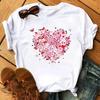 T-shirt Women Neck T-shirt Women T Shirt Love Flower Half Sleeve Cartoon White Letter Aesthetic Clothes