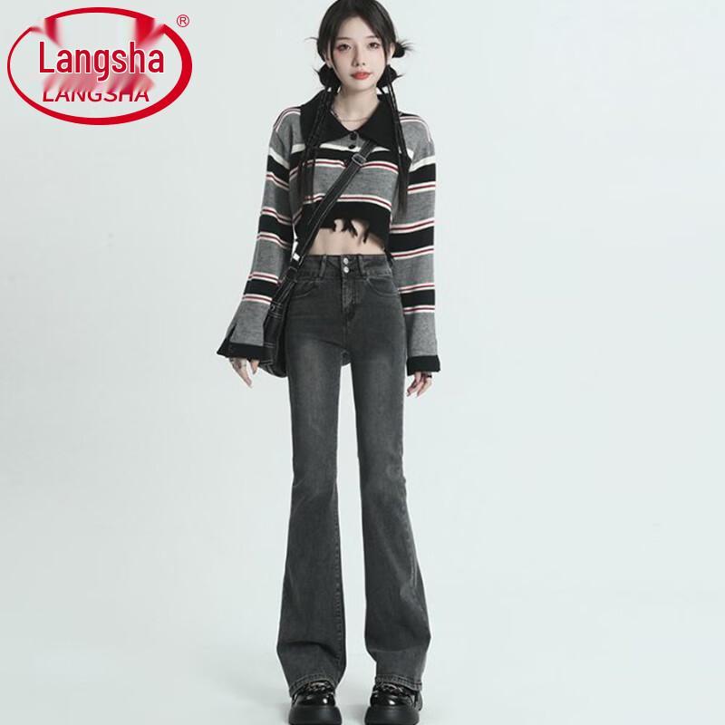Langsha Women's High-Waisted Slim-Fit Flared Jeans