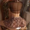 Sexy Schoolgirl JK Costume 3-Piece Sheer Lingerie Pleated Micro Skirt Cosplay Temptation Suit