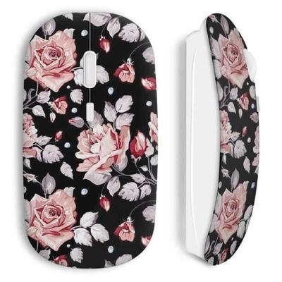 Kabellose Maus - Blumen - Schwarz - Inklusive WLAN-USB-Stick - Kompatibel mit Mac und PC - Blumendesign